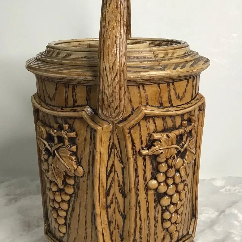 Vintage 1970’s Ice Bucket Faux Wood Grain Grape Clusters & Vines Complete‎ W/Tub